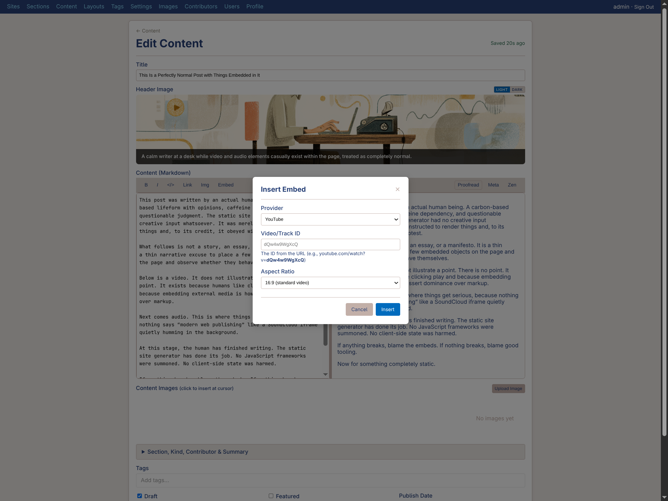 Embedding modal dialog